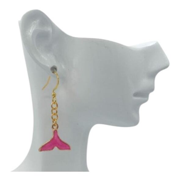 Pink Mermaid Tail Earrings Ocean Theme Jewelry Dangle Earrings Gift for Women - Picture 2 of 3